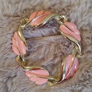 Vintage Coro Pink Enamel Leaves Brooch